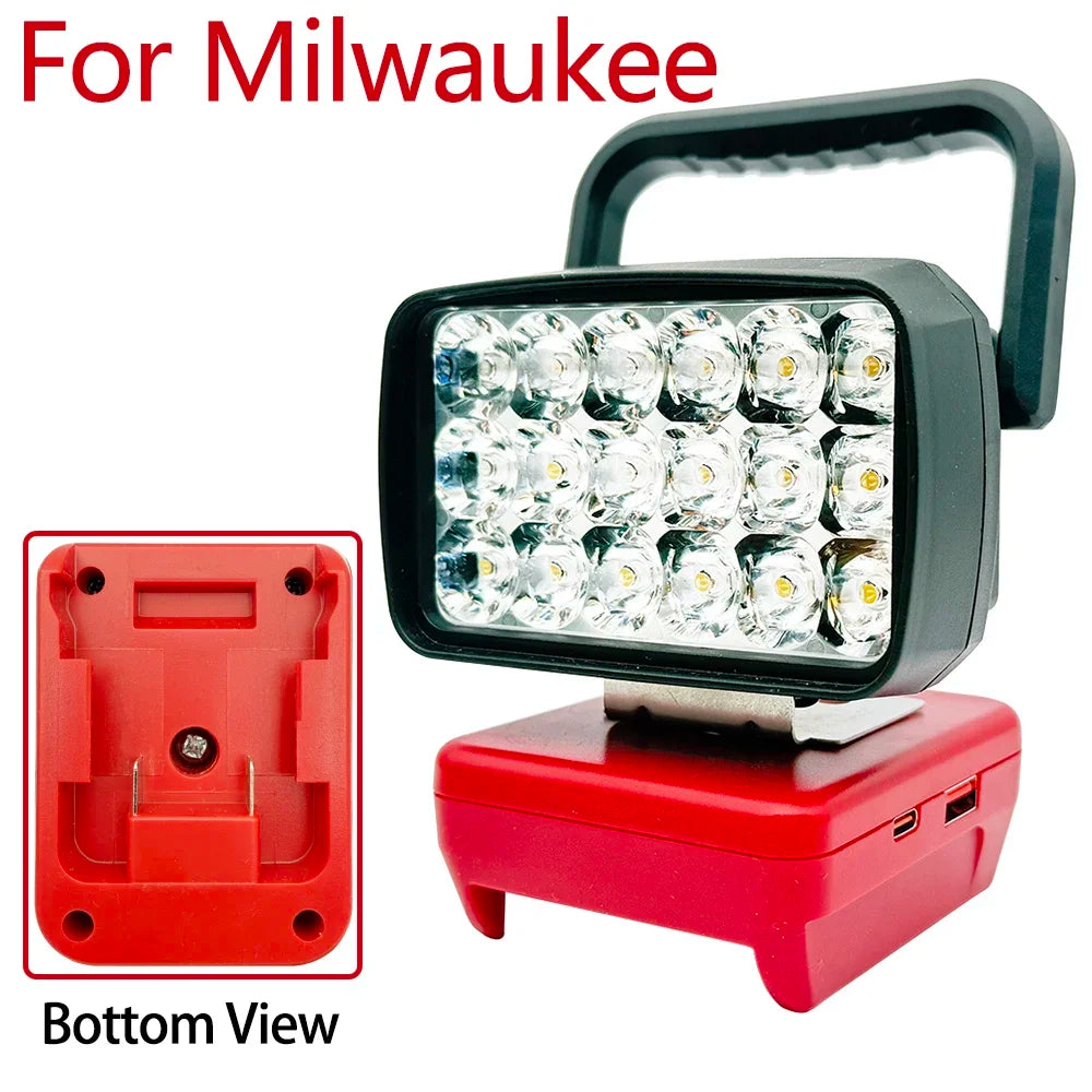 18-LED Portable Work Light – Compatible with Makita, Milwaukee & DeWalt 18V/20V Batteries – 1500LM Spotlight Torch with USB Output