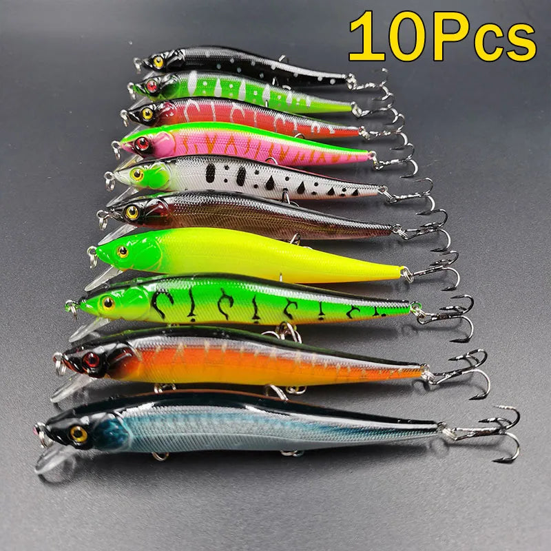FFLYBG 11.5cm/14g Artificial Bionic Minnow Fishing Lure – Hard Bait with 3D Eyes, Treble Hooks & Realistic Swim Action (5/10 Pcs Set)