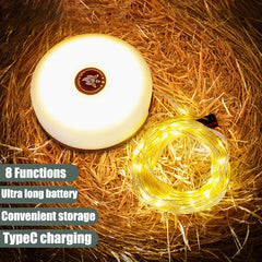 4-in-1 LED Camping Light Strip – 10M Waterproof Rechargeable Tent & Atmosphere Lamp with USB Power Bank (Military Green)