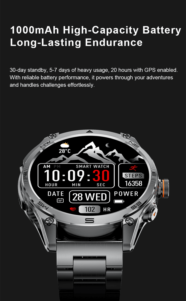 GUHUAVMI Professional GPS Outdoor Smartwatch – Military Grade, 1000mAh Battery, 10ATM Waterproof