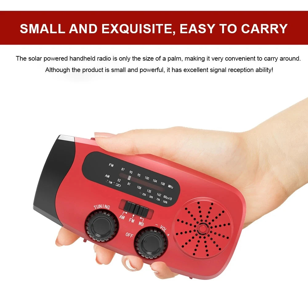 Multifunctional Emergency Solar Hand Crank Radio – AM/FM/WB NOAA Weather Radio with 2000mAh Power Bank & LED Flashlight
