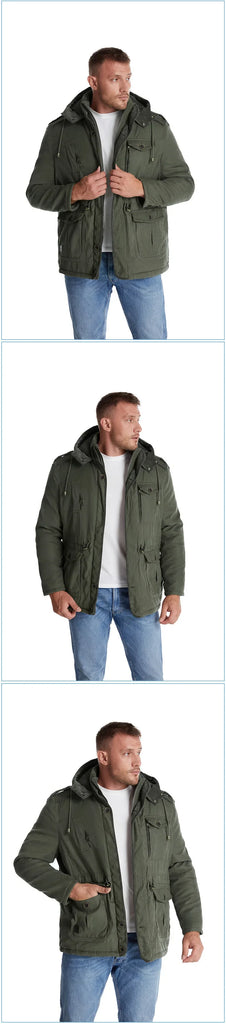 Men’s Hooded Winter Jacket – Thick Lamb Fleece Lining, Multi-Pocket,