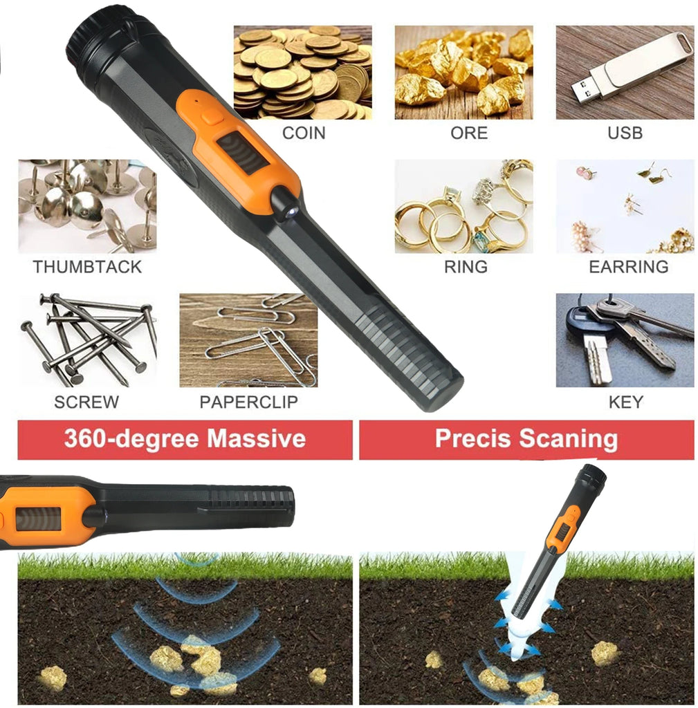 HS-16 Fully Waterproof Pinpointer Metal Detector with LED Light – 360° Detection & Vibration Alert, IP68 Rated