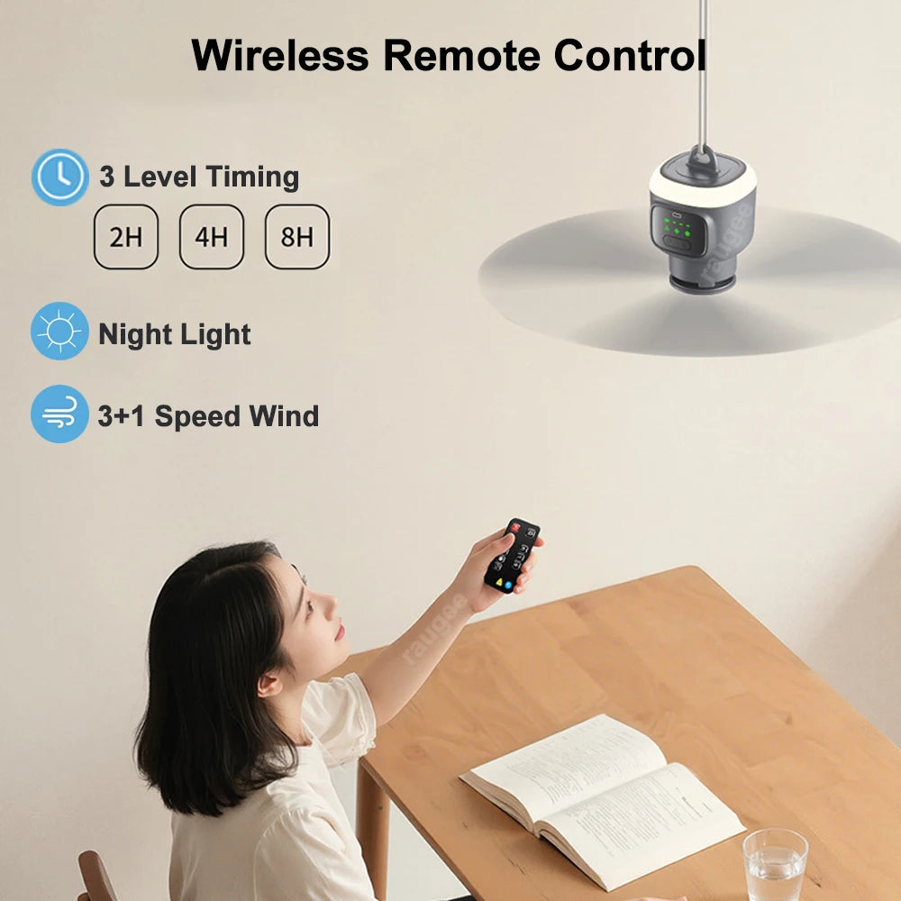 12000mAh Rechargeable Camping Ceiling Fan with LED Light & Remote | Portable Tent Cooling Fan