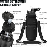 32 oz Motivational Water Bottle with Sleeve – Leakproof BPA-Free Bottle with Straw, Time Marker & Adjustable Strap Carrier (1L) thumbnail 11