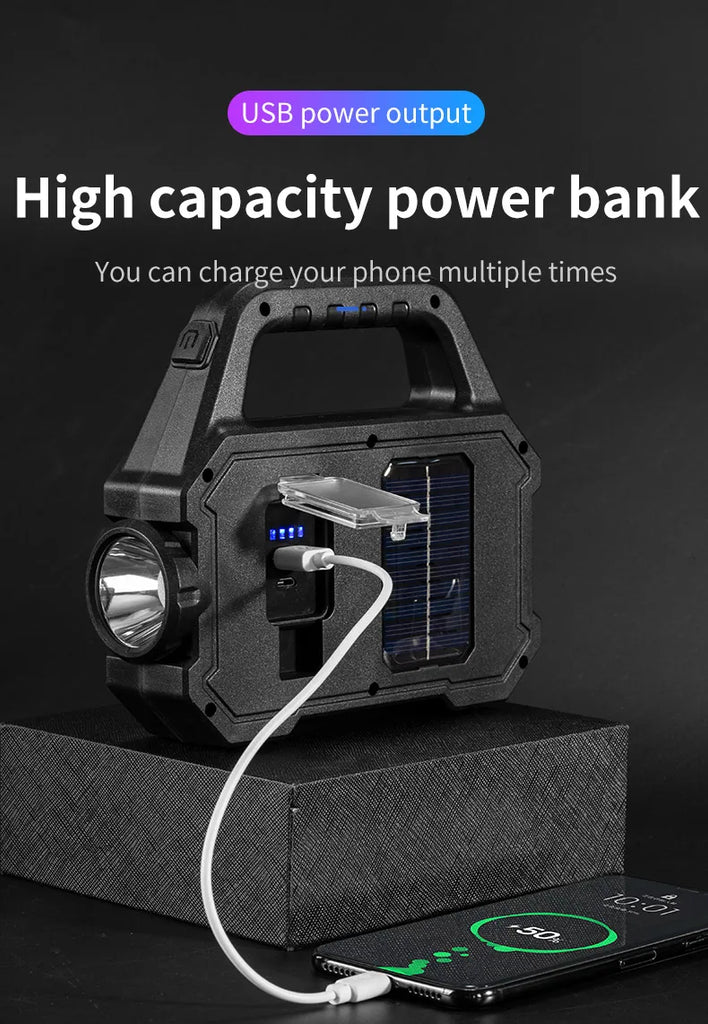 Solar Rechargeable Flashlight – Zoomable Waterproof COB LED Torch & Portable Lantern