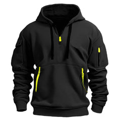 Unisex Multi-Pocket Fleece Hooded Pullover – Plus Size Casual Zip-Up Sweatshirt
