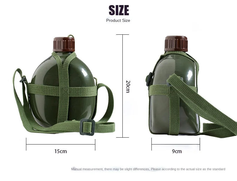 Military-Grade Aluminum Water Bottle with Shoulder Strap – 2L/3L Canteen & Cooking Cup for Hiking & Outdoor Survival