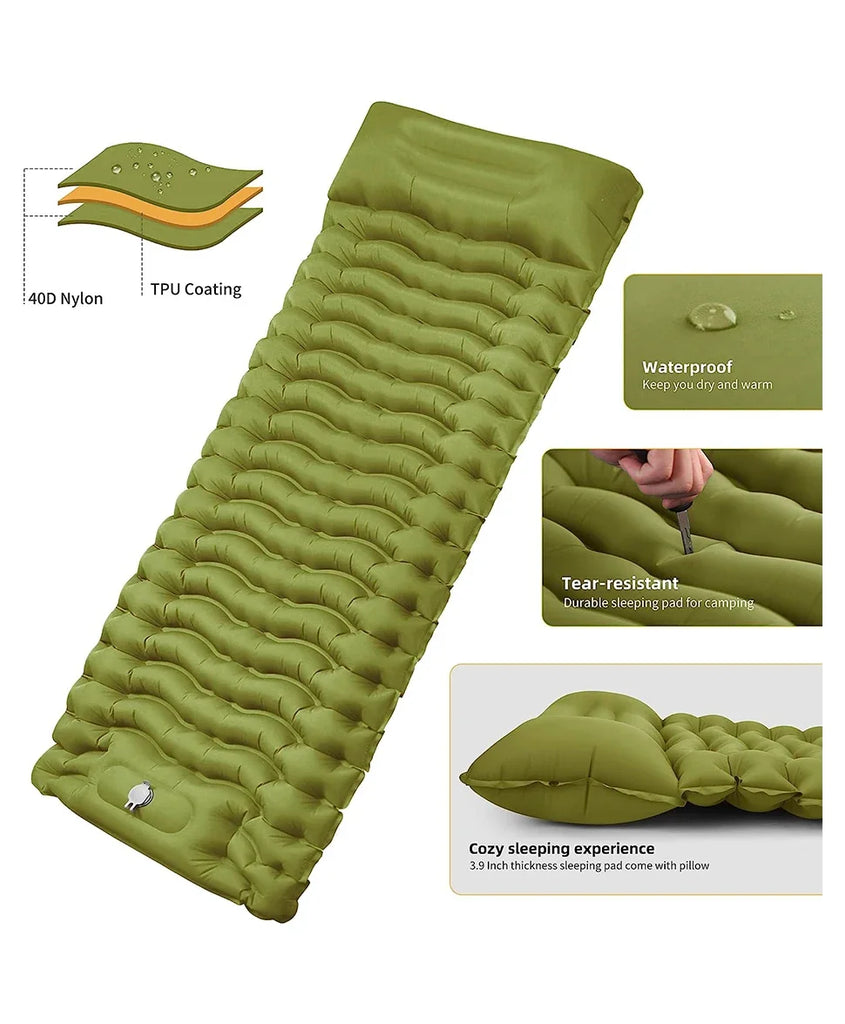 Ultra-Light Thickened Camping Air Mattress with Built-In Pillow & Pump – Compact & Durable Travel Sleeping Pad
