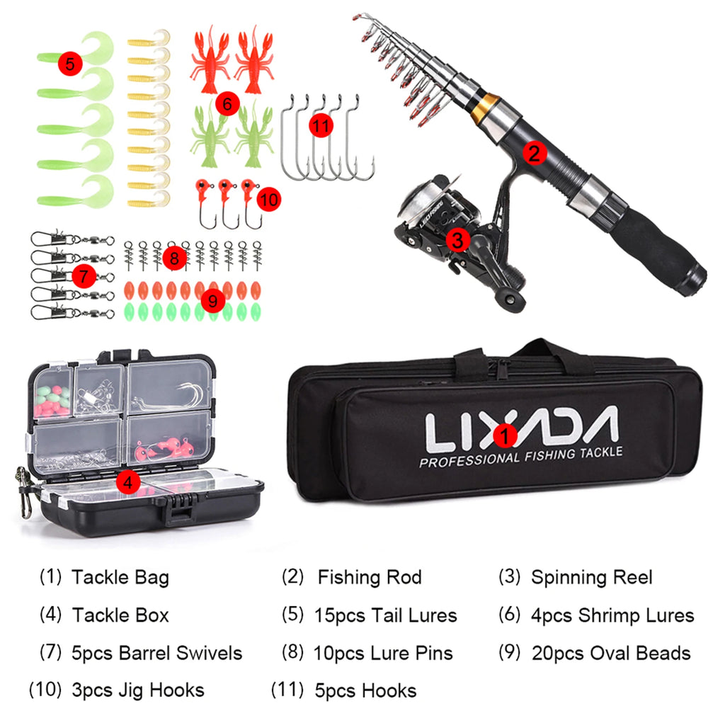 Lixada Telescopic Fishing Rod & Reel Combo Full Kit (2.1m / 2.3m) β Complete Carbon Fiber Spinning Set with Carry Bag