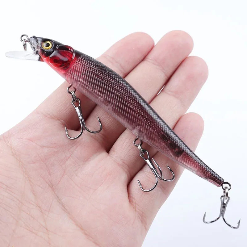 FFLYBG 11.5cm/14g Artificial Bionic Minnow Fishing Lure – Hard Bait with 3D Eyes, Treble Hooks & Realistic Swim Action (5/10 Pcs Set)