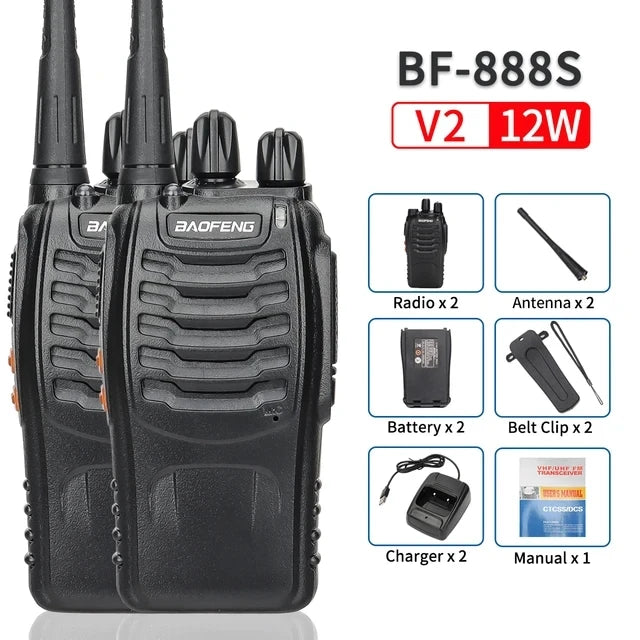2 or 4 Pack Baofeng BF-888S V2 UHF Long-Range Walkie Talkies – 16-Channel Portable Two-Way Radios (400–470MHz, 5–10W, High-Capacity Battery)