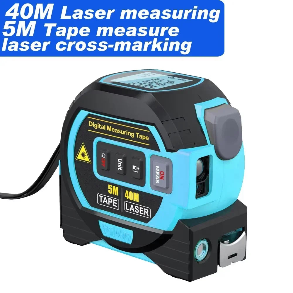 3-in-1 Digital Laser Rangefinder with 5M Tape Measure & LCD Display – 40m/60m Distance Measuring Tool