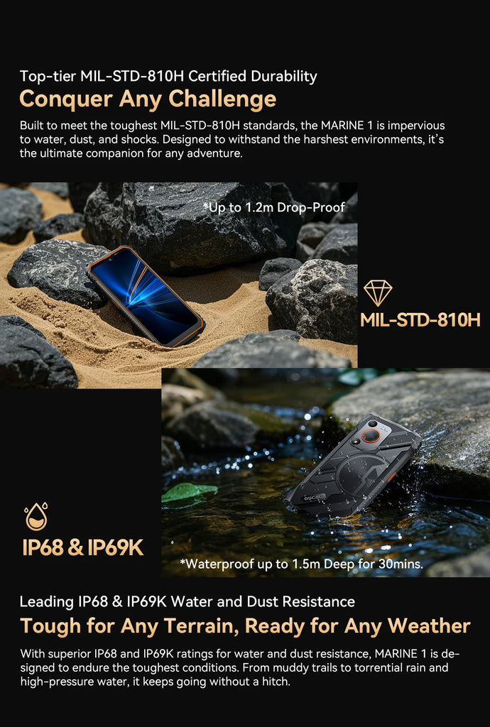 Blackview Oscal MARINE 1 Rugged Smartphone – 6.56" HD+ 90Hz Display, Android 15, 5100mAh Battery, IP68 Waterproof, 12GB RAM + 128GB ROM