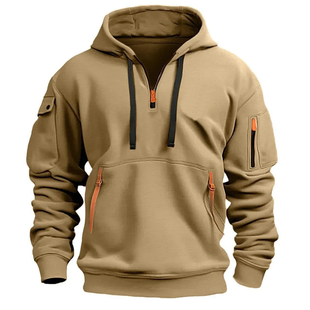 Unisex Multi-Pocket Fleece Hooded Pullover – Plus Size Casual Zip-Up Sweatshirt