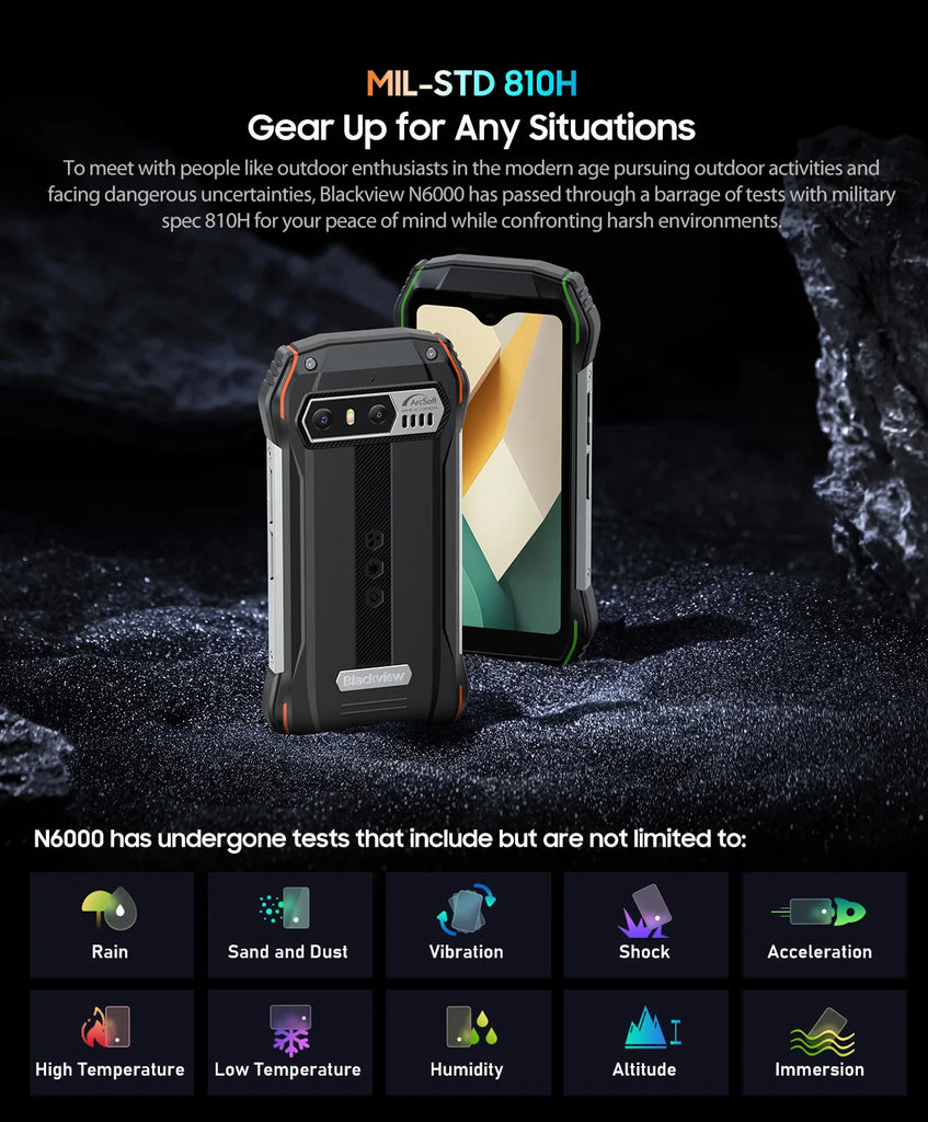 Blackview N6000 Rugged Waterproof Mini Smartphone | 4.3" Display, 256GB Storage, Android 13, 48MP Camera, NFC, Helio G99 Octa-Core
