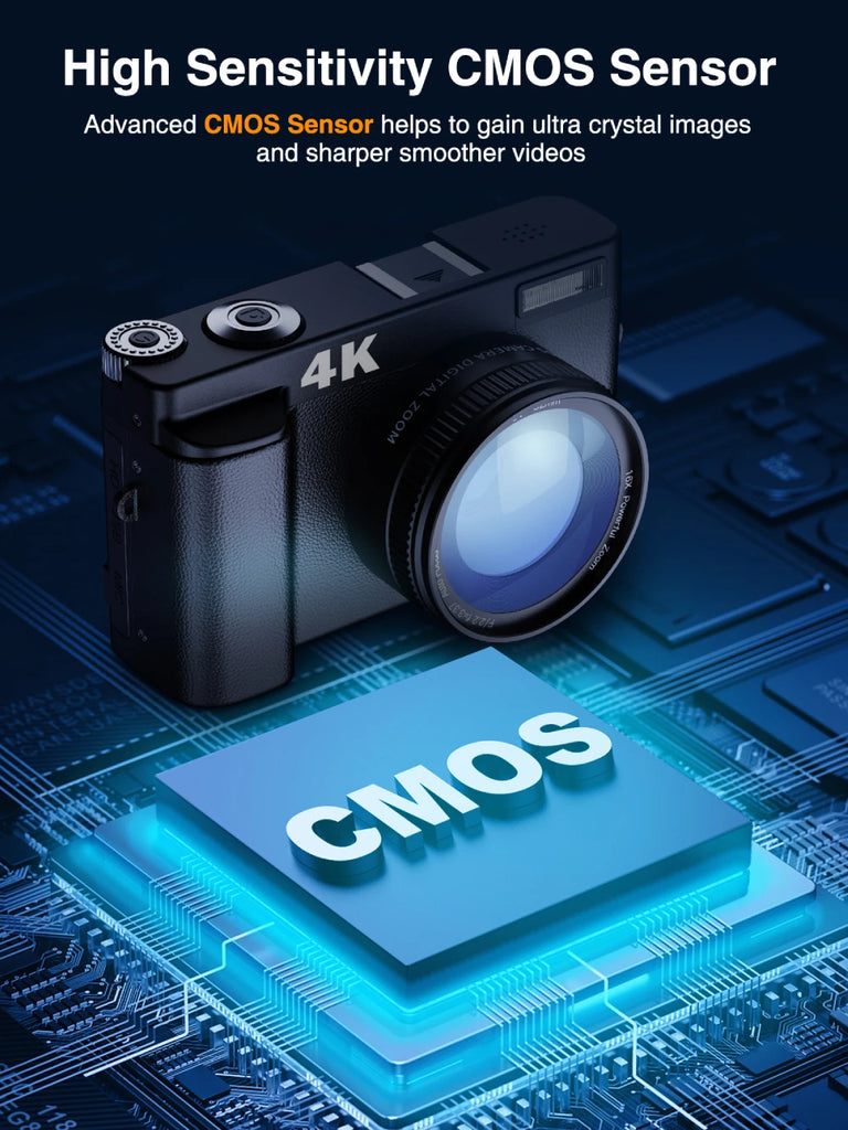 Melcam 4K Digital Camera with Flip Screen – 48MP Autofocus Vlogging Camera for Photography & Video, Anti-Shake, Flash, 16X Zoom