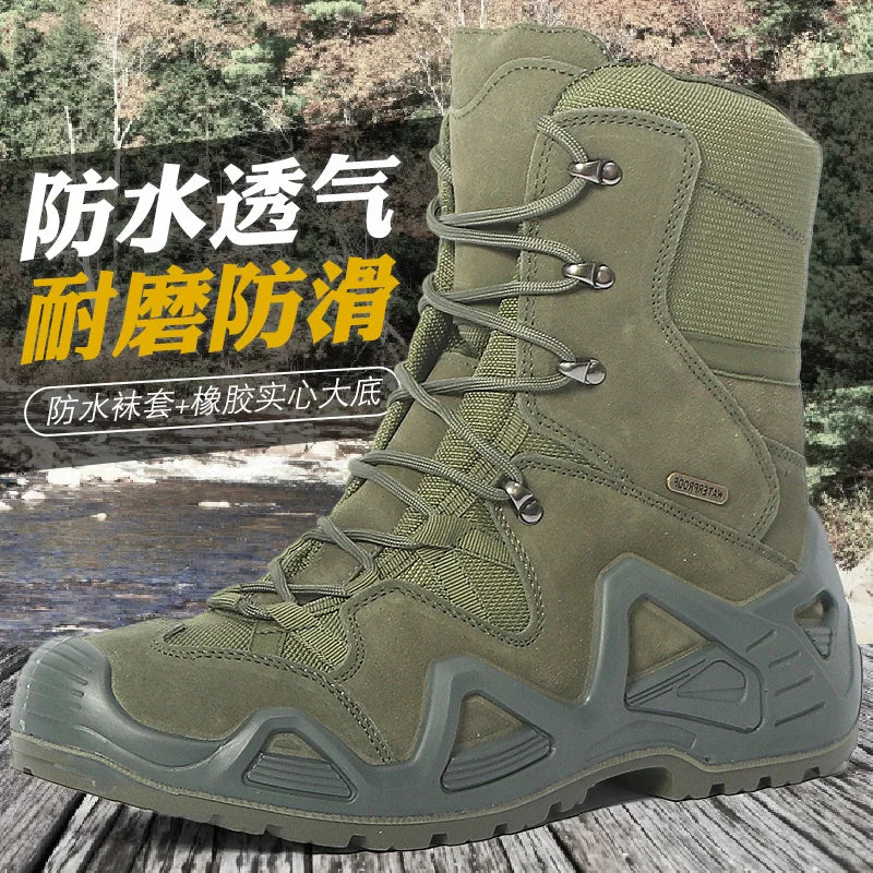 Men’s Tactical Combat Hiking Boots – Waterproof Nylon & Suede Outdoor High Tops for Work, Climbing & Trekking