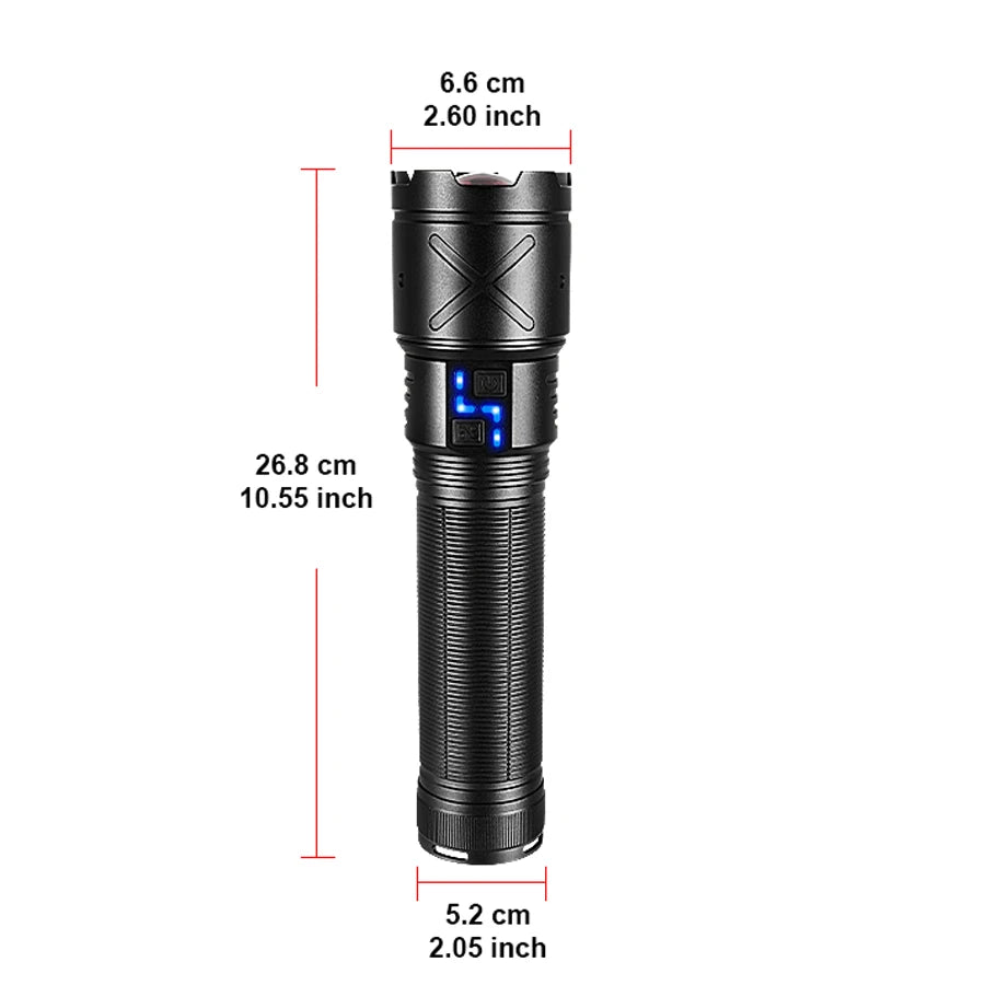 Ultra Bright 15000mAh LED Tactical Flashlight – USB Rechargeable, Zoomable, Long Range (Up to 6000M)