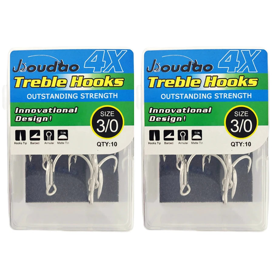 4X Strong High Carbon Steel Treble Hooks (20pcs / 2 Boxes) – Ultra Sharp Saltwater & Freshwater Fishing Hooks