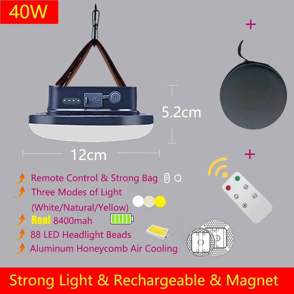13500mAh Rechargeable Camping Lantern โ Waterproof LED Light with Remote Control, Power Bank, & Stepless Dimming