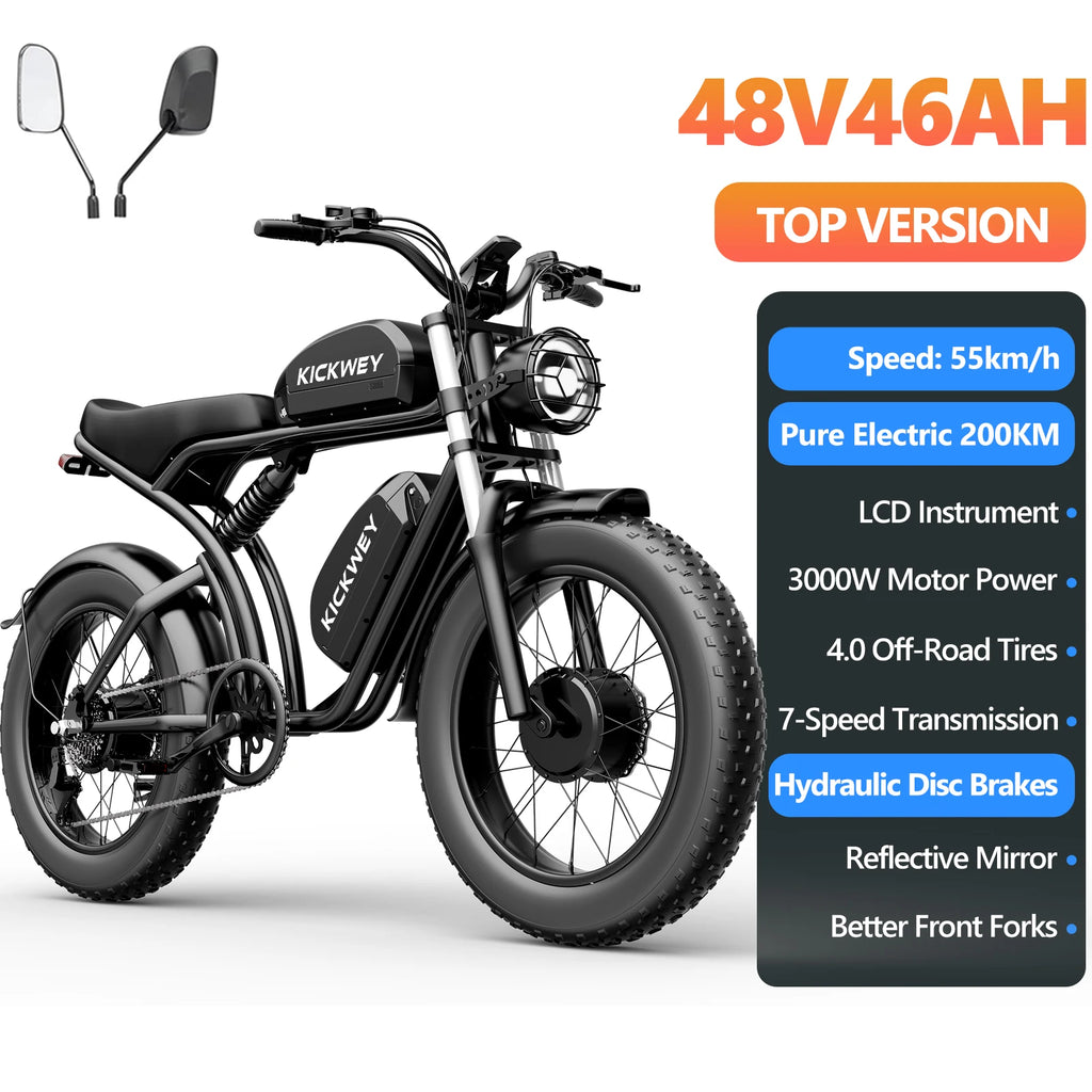 Kickwey K7 1500W Fat Tire Electric Bike – 48V 23Ah Lithium, 46km/h Mountain E-Bike for Adults