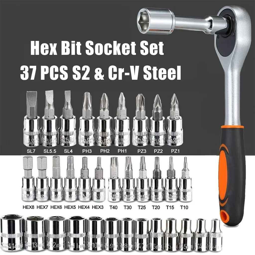 46-Piece 1/4" Drive Socket & Ratchet Wrench Set – Chrome Vanadium Steel with Carrying Case