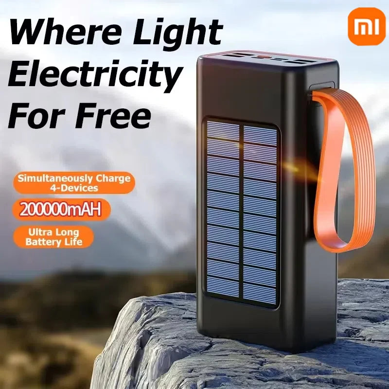 Xiaomi 200000mAh Solar Power Bank – High-Capacity External Battery with Built-in Cables & LED Light