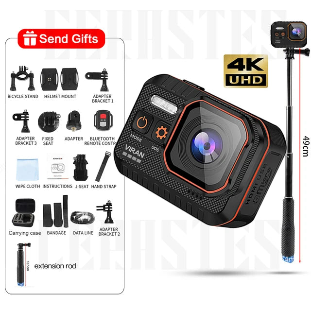 4K60FPS Waterproof Action Camera with Remote Control – Wide-Angle Sport Cam for Outdoor Adventures, Diving & Cycling