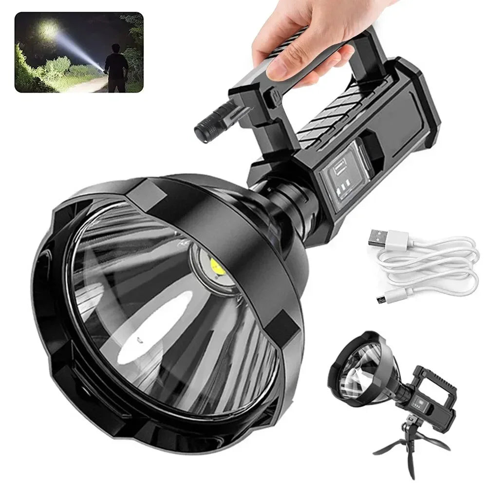 Ultra-Bright Waterproof LED Rechargeable Spotlight – USB Powered Searchlight for Camping, Fishing & Outdoor Survival