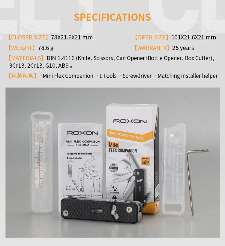 ROXON S504G Mini Folding Multi-Tool Knife with Scissors β Interchangeable, Locking Blade for Outdoor & Camping