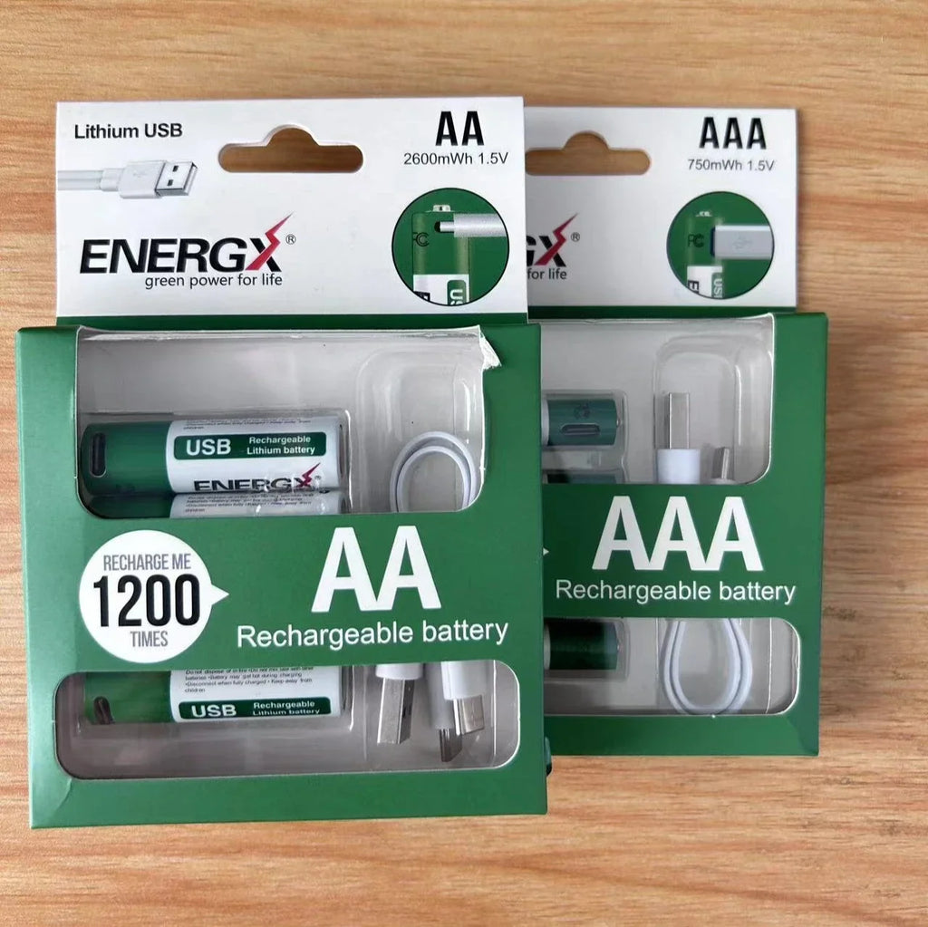 TDRFORCE AA/AAA 1.5V USB Rechargeable Lithium Batteries – 2600mWh/750mWh (4-Pack, CE Certified)