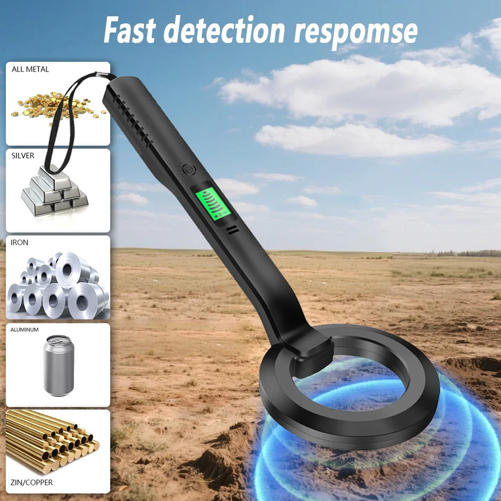 High-Sensitivity Handheld Metal Detector with LCD Display, Vibration & Audio Alerts – 360° Detection for Security, Industrial & Treasure Hunting Use