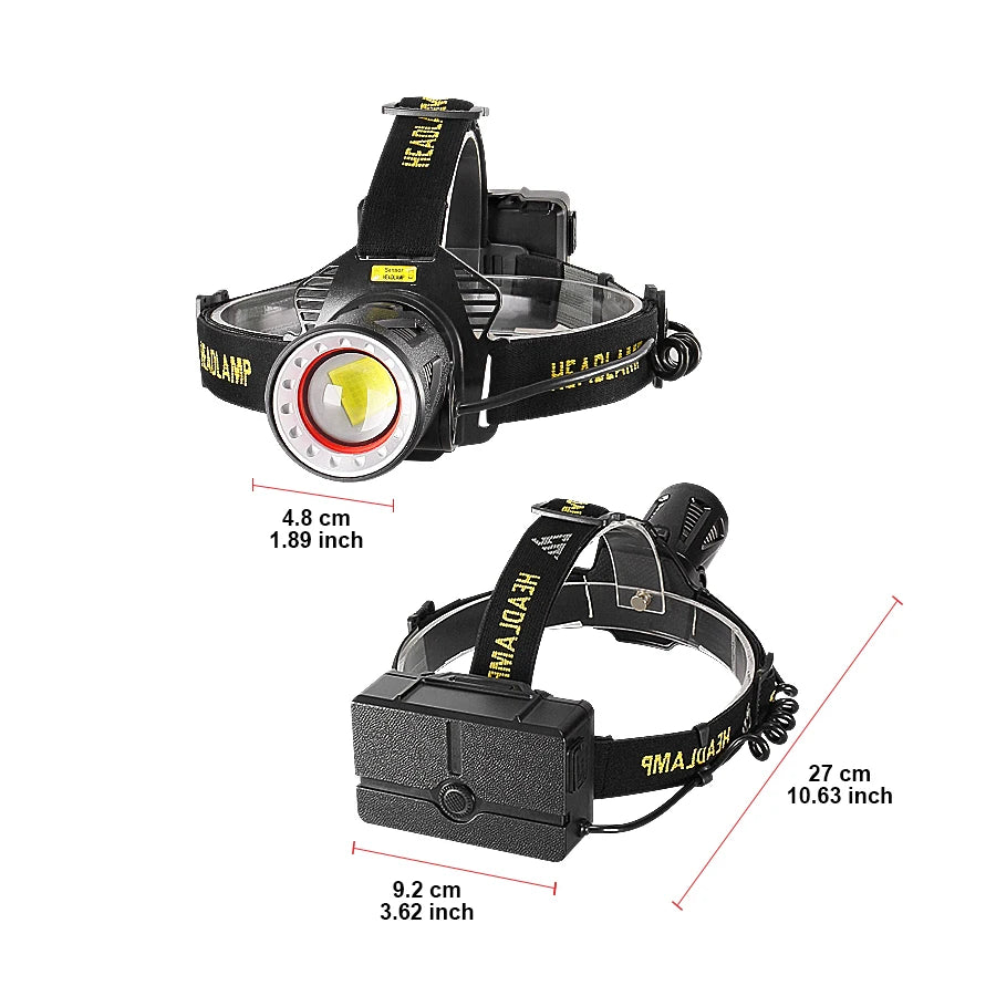 Ultra-Bright XHP360 LED Rechargeable Headlamp – 55,000,000 Lumens | 5000M Long-Range Beam | USB-C Powered