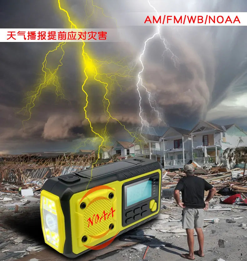 5000mAh Emergency Hand Crank & Solar Radio – AM/FM/SW, NOAA Weather Alerts, Power Bank, LED Flashlight, SOS Alarm