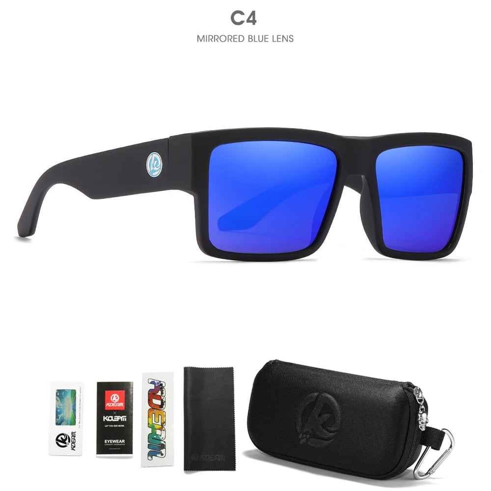 KDEAM All-Black Polarized Sunglasses – Unisex Square Frame | UV400 Protection for Fishing, Driving & Outdoor Adventure