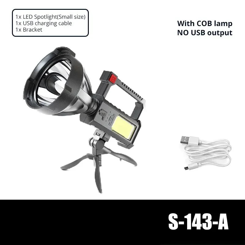 Ultra-Bright Waterproof LED Rechargeable Spotlight – USB Powered Searchlight for Camping, Fishing & Outdoor Survival