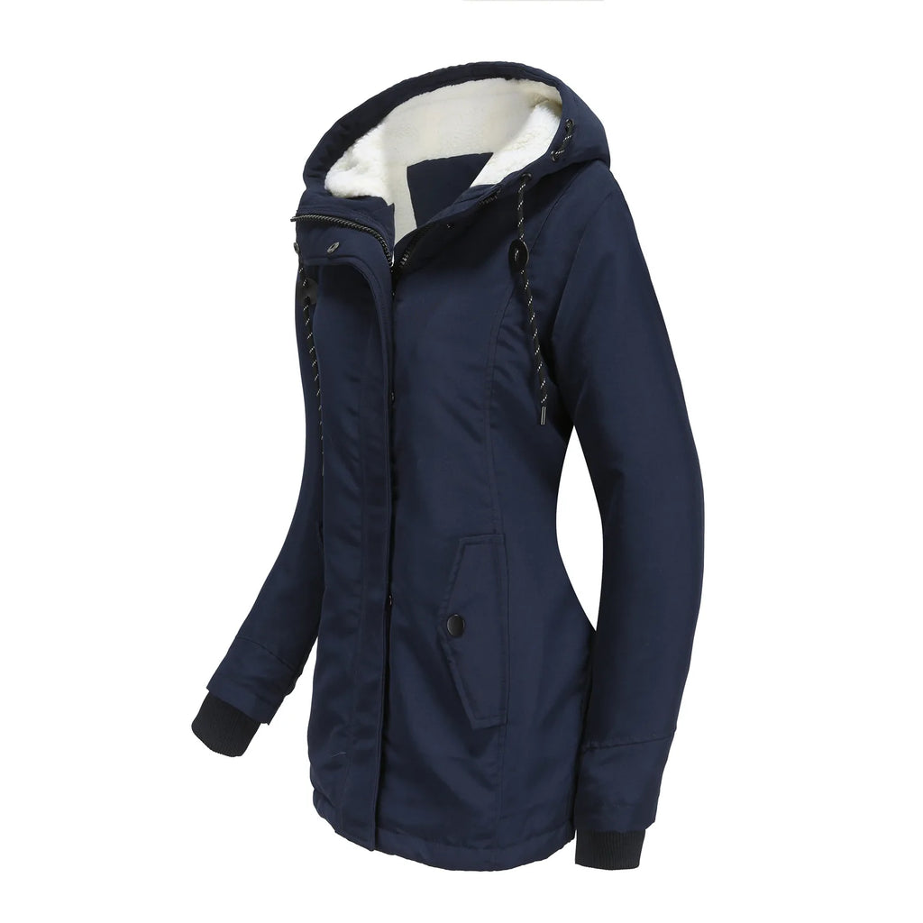 Women's Warm Hooded Parka – Thick Plush Mid-Length Winter Coat (S–5XL)