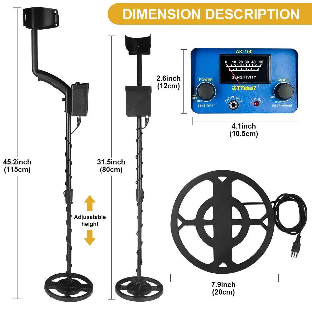 TTAKA7 AK-100 Waterproof Metal Detector – Adjustable Sensitivity, Deep Detection, LCD Display