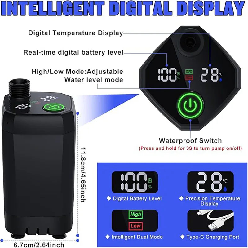 Portable Camping Shower with LED Display – 6000mAh Rechargeable Battery, Adjustable Shower Modes & Electric Pump