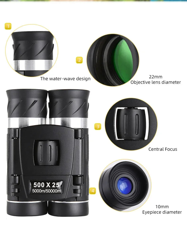 500x25 HD Zoom Binoculars – Compact Long-Range Telescope with BAK4 Prism & Waterproof Design (5000M/50000M Range)