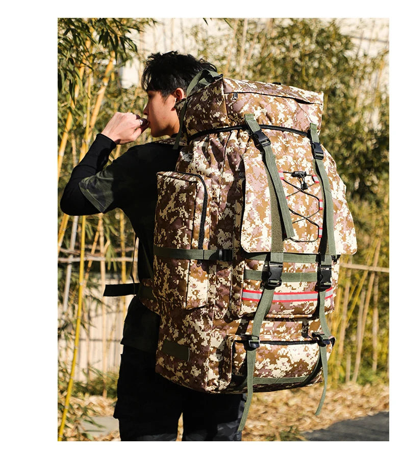 130L Waterproof Hiking Backpack – Heavy-Duty Outdoor Rucksack with Reflective Safety Strips & Molle System