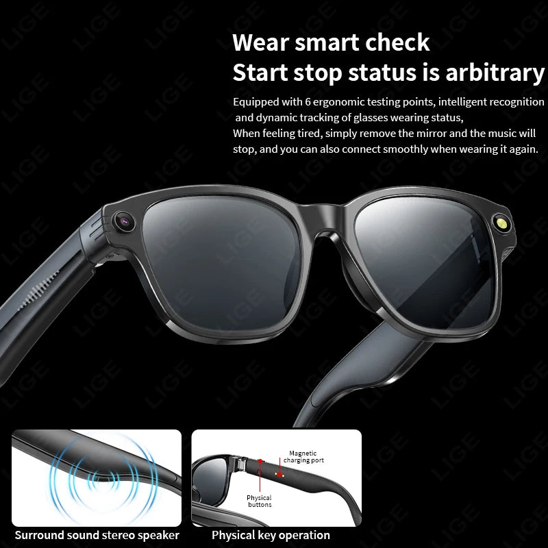 LIGE AI Smart Glasses with 8MP Camera – WIFI & Bluetooth Real-Time Transmission