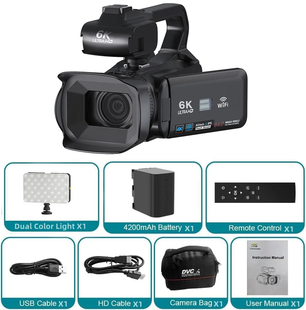 KOMERY 6K Ultra HD Professional Camcorder – 64MP YouTube & Streaming Camera