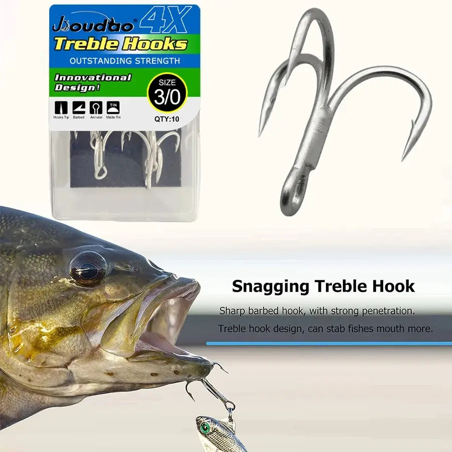 4X Strong High Carbon Steel Treble Hooks (20pcs / 2 Boxes) – Ultra Sharp Saltwater & Freshwater Fishing Hooks
