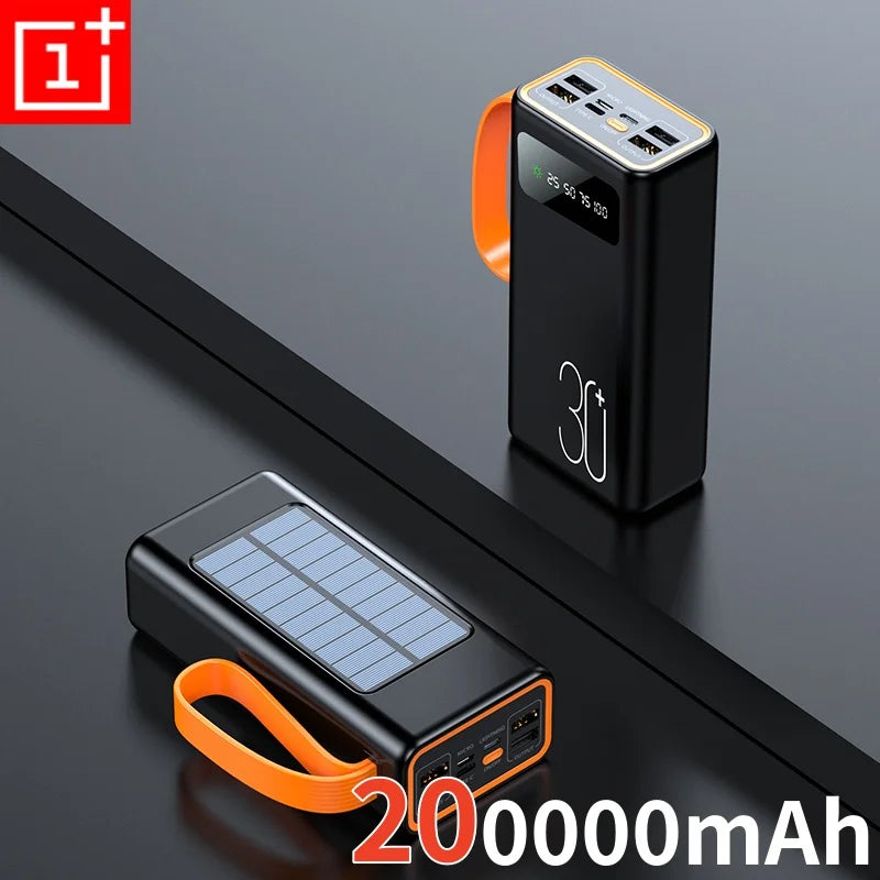 ONEPLUS 200,000mAh Solar Power Bank โ Built-in Cables, LED Light, Fast Charging, High-Capacity External Battery