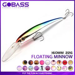 GOBASS 160mm Floating Minnow Fishing Lure – 22g Laser Crankbait for Freshwater & Saltwater | Trolling Wobbler Hard Bait