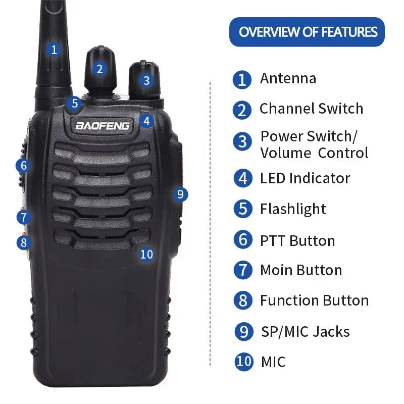 2 or 4 Pack Baofeng BF-888S V2 UHF Long-Range Walkie Talkies – 16-Channel Portable Two-Way Radios (400–470MHz, 5–10W, High-Capacity Battery)