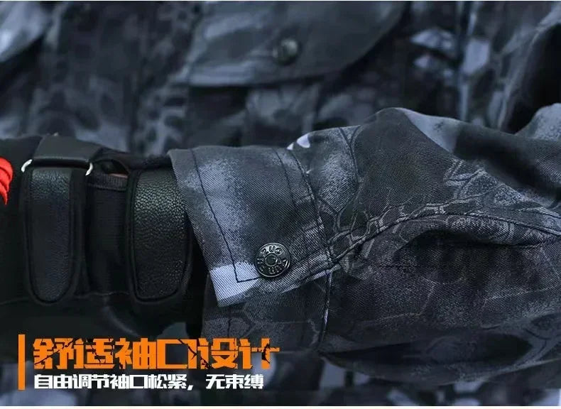 Men’s Wear-Resistant Outdoor Workwear Set – Black Python Pattern | Durable Polyester Tracksuit