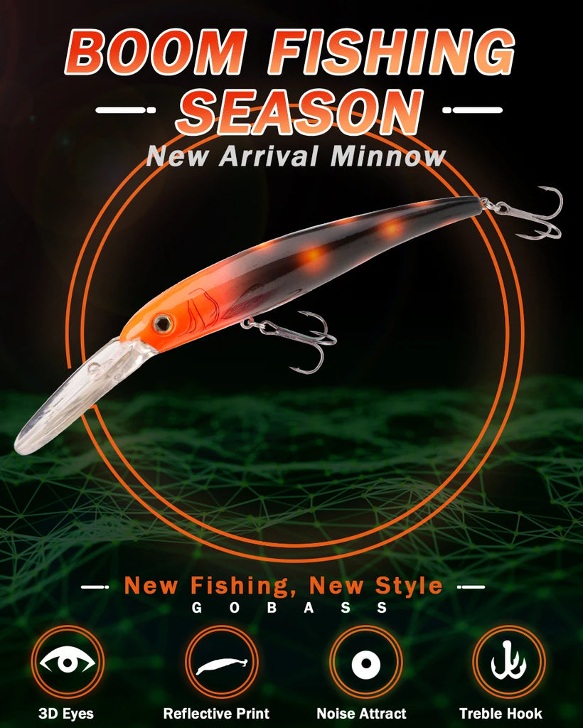 GOBASS 160mm Floating Minnow Fishing Lure β 22g Laser Crankbait for Freshwater & Saltwater | Trolling Wobbler Hard Bait